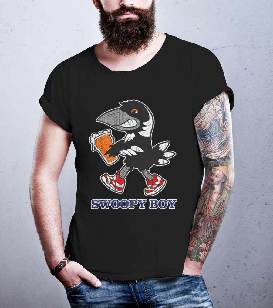 Swoopy Boy Crow With Beer And Sneakers T-Shirt