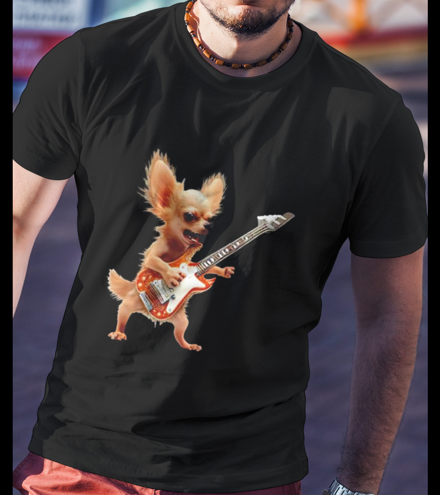 Chihuahua Playing Electric Guitar Rockstar T-Shirt