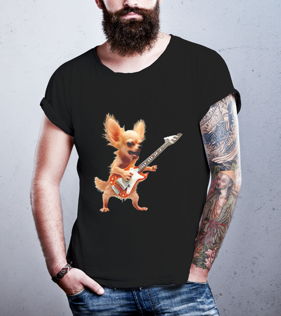 Chihuahua Playing Electric Guitar Rockstar T-Shirt