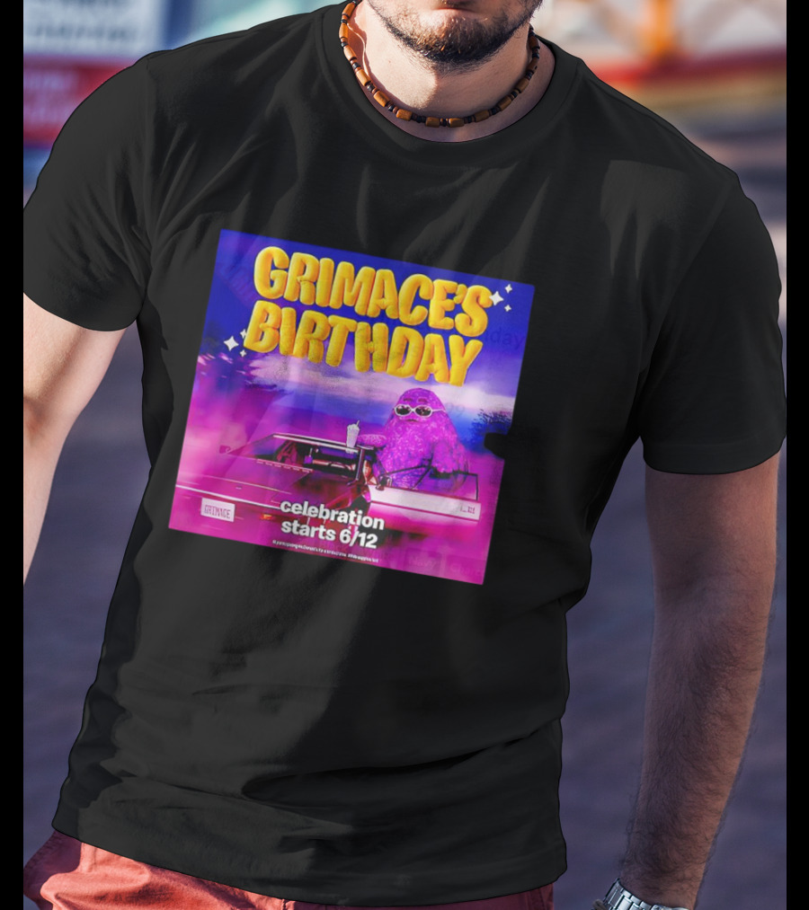 Grimace's Birthday Celebration Starts 6/12 With Purple Character And Sunglasses T-Shirt