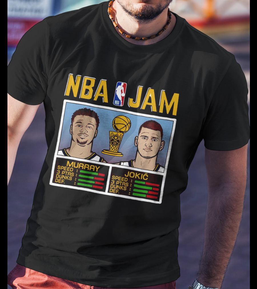 NBA Jam Nikola Jokic Jamal Murray Denver Nuggets Basketball Game Stats T-Shirt