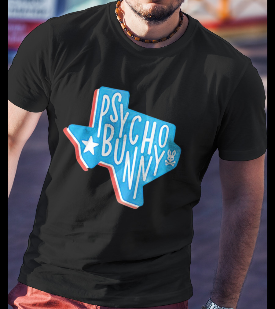 Psycho Bunny Texas State Blue Red Star Skull T-Shirt