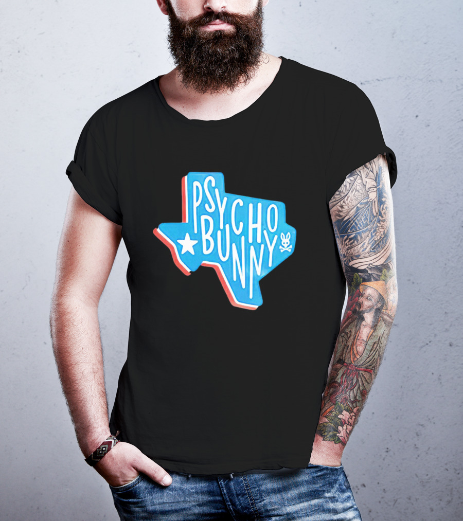Psycho Bunny Texas State Blue Red Star Skull T-Shirt