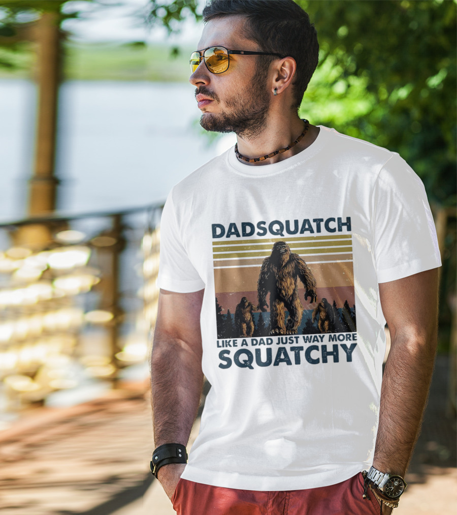 Dadsquatch Like A Dad Just Way More Squatchy Vintage Father's Day Retro Sunset T-Shirt