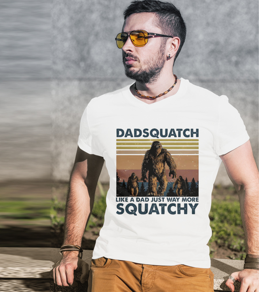Dadsquatch Like A Dad Just Way More Squatchy Vintage Father's Day Retro Sunset T-Shirt