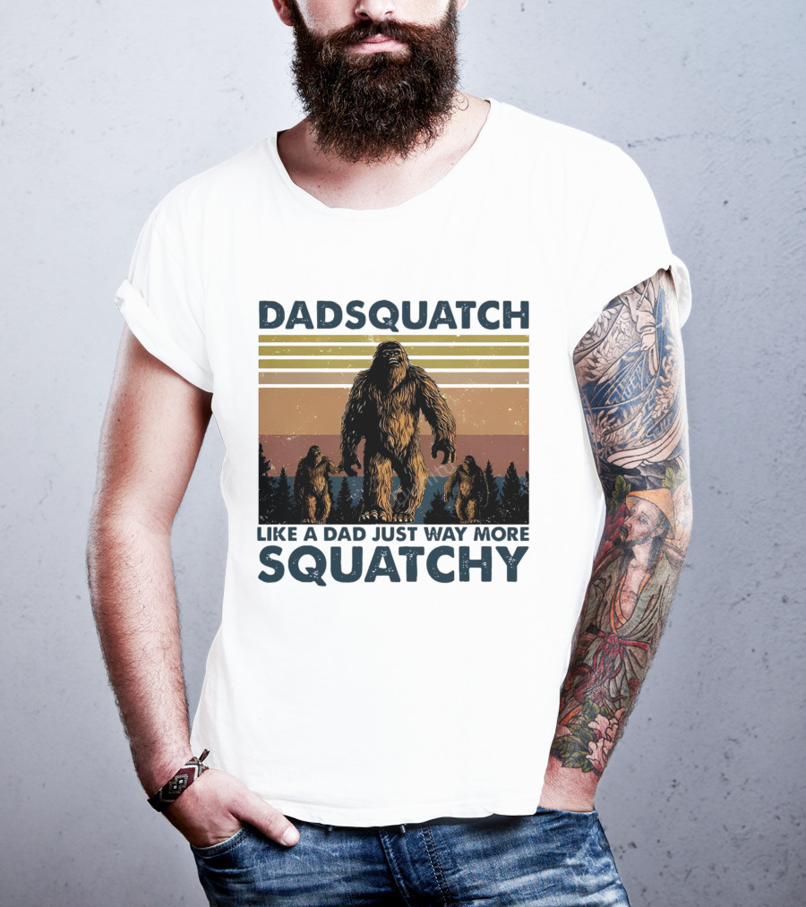 Dadsquatch Like A Dad Just Way More Squatchy Vintage Father's Day Retro Sunset T-Shirt