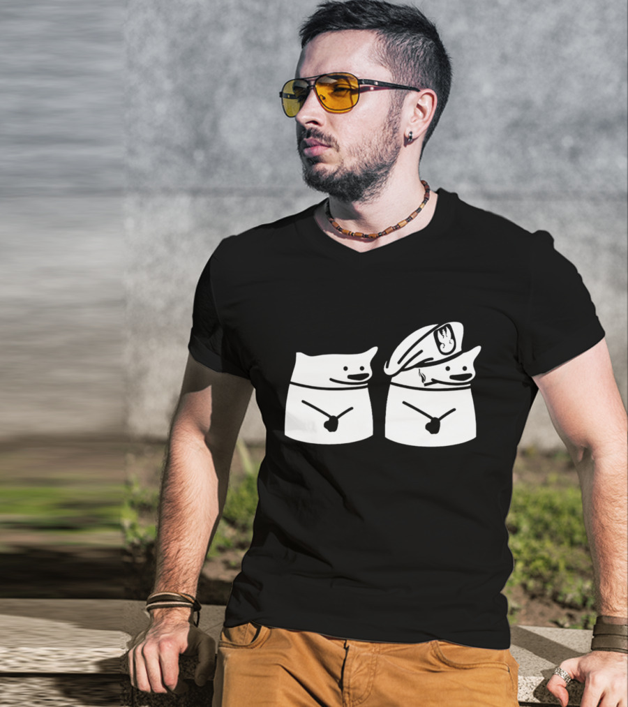 Fella Sock Whimsical Character Duo With Captain Hat T-Shirt