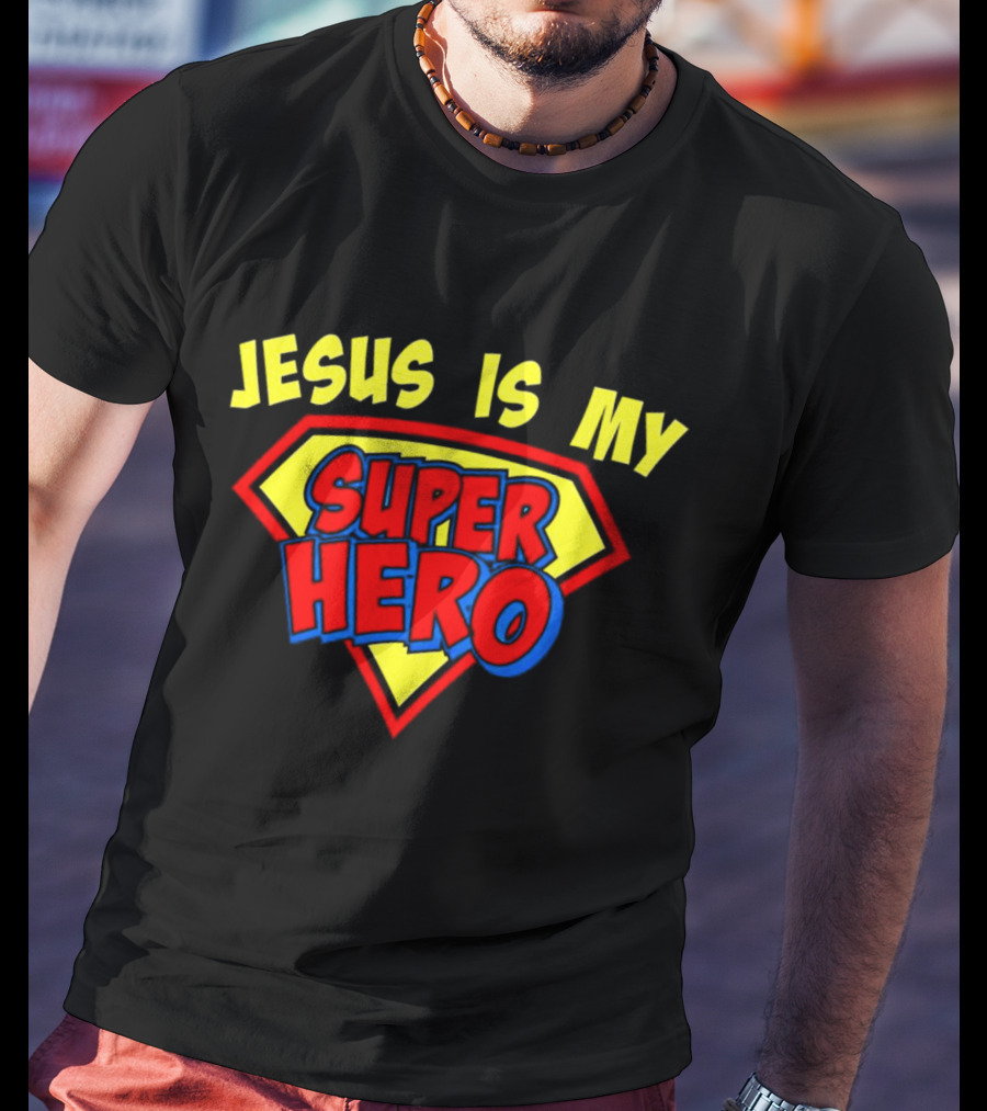 Jesus Is My Superhero Shield Emblem T-Shirt