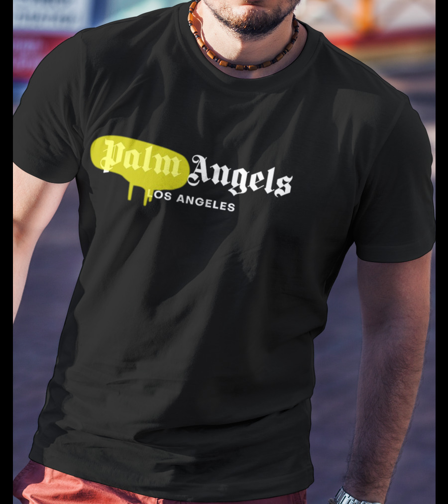 Palm Angels Los Angeles Yellow Paint Drip Text T-Shirt