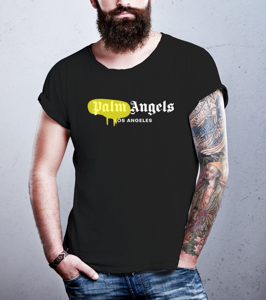 Palm Angels Los Angeles Yellow Paint Drip Text T-Shirt