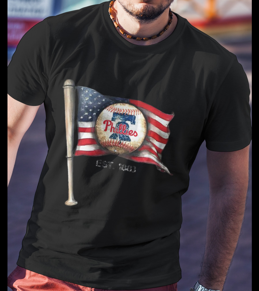 Phillies Est. 1883 American Flag Baseball Bat T-Shirt