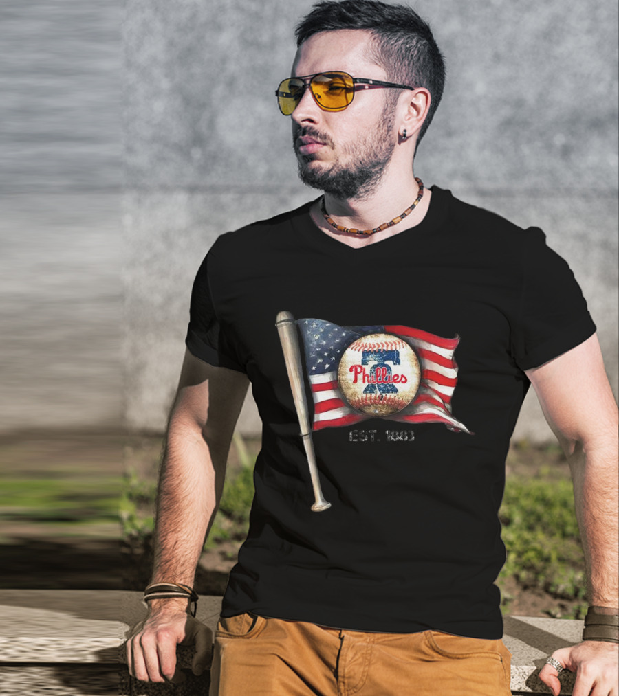 Phillies Est. 1883 American Flag Baseball Bat T-Shirt