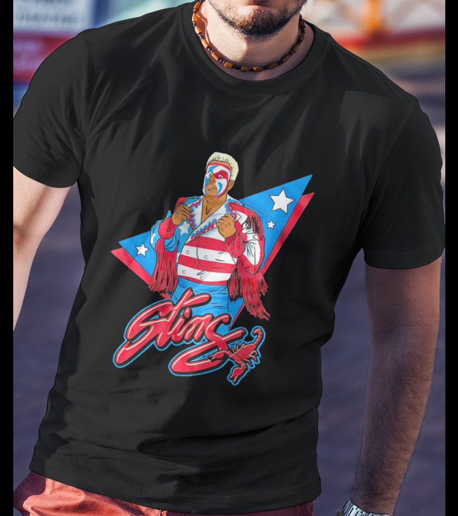 Sting USA Flag Wrestling Icon Scorpion Stars Stripes Retro Vibe T-Shirt