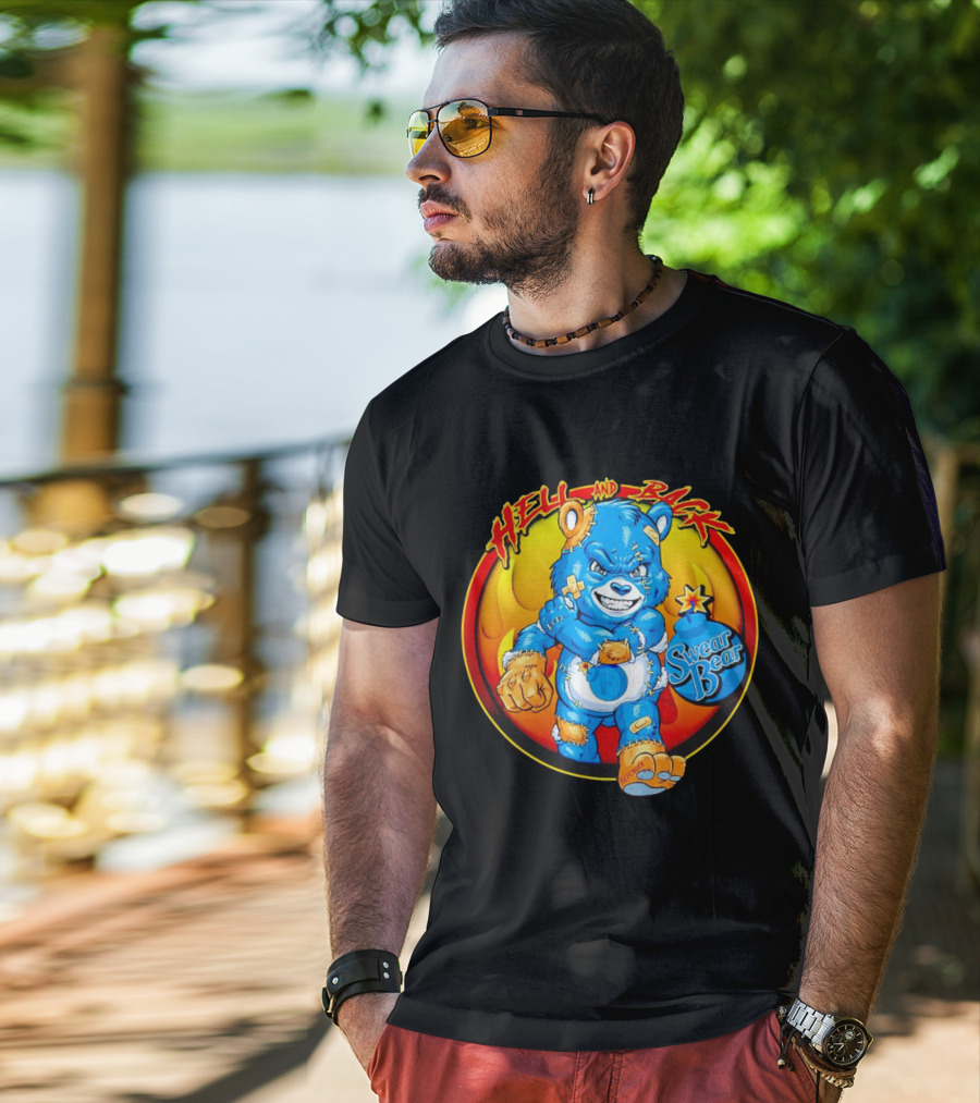Hell And Back Swear Bear Fierce Blue Cartoon With Flames T-Shirt