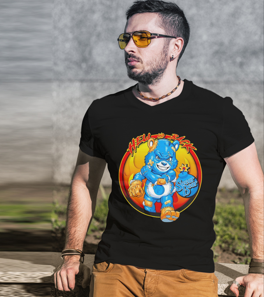 Hell And Back Swear Bear Fierce Blue Cartoon With Flames T-Shirt