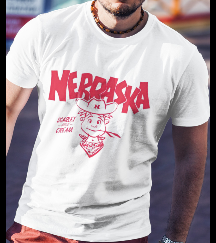 Nebraska Scarlet And Cream Herbie Husker Character T-Shirt