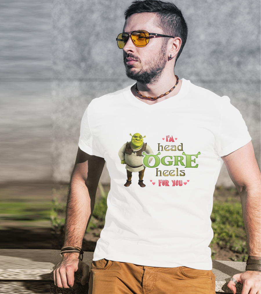 Shrek I’m Head Ogre Heels For You Image With Heart Symbols T-Shirt