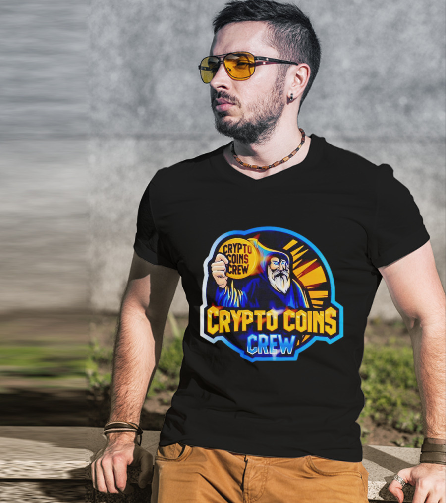Crypto Coins Crew Wizard With Coin Badge T-Shirt