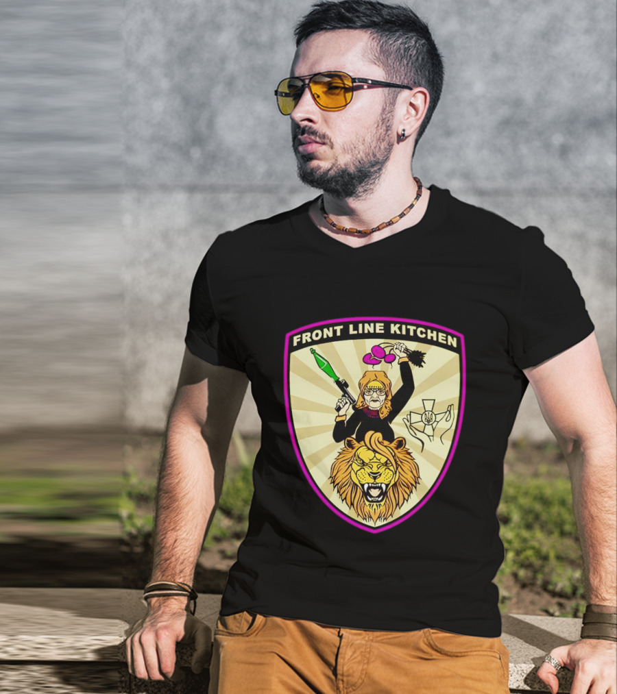 Front Line Kitchen Warrior With Viking Helmet And Lion Emblem T-Shirt