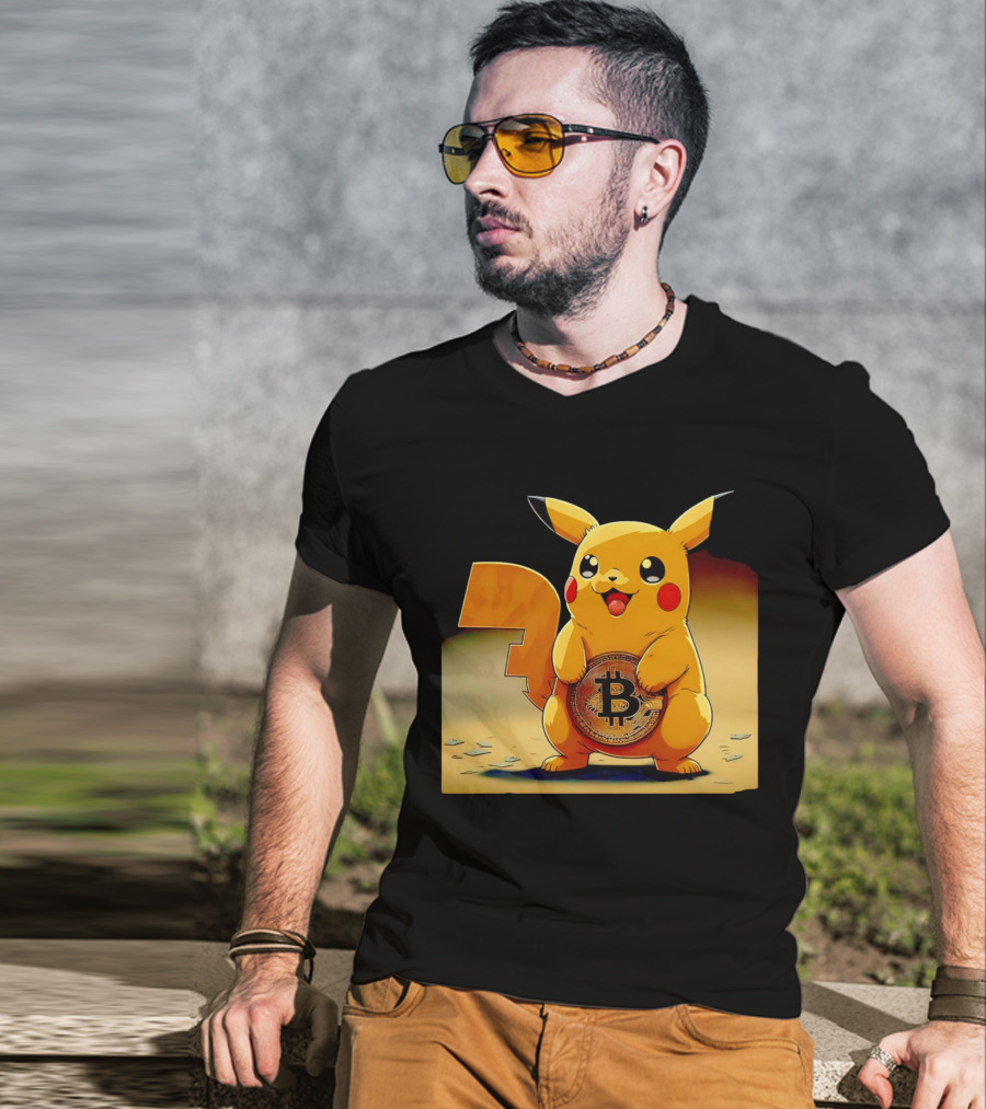 Pikacoin Bitcoin Pikachu Holding Cryptocurrency Coin T-Shirt