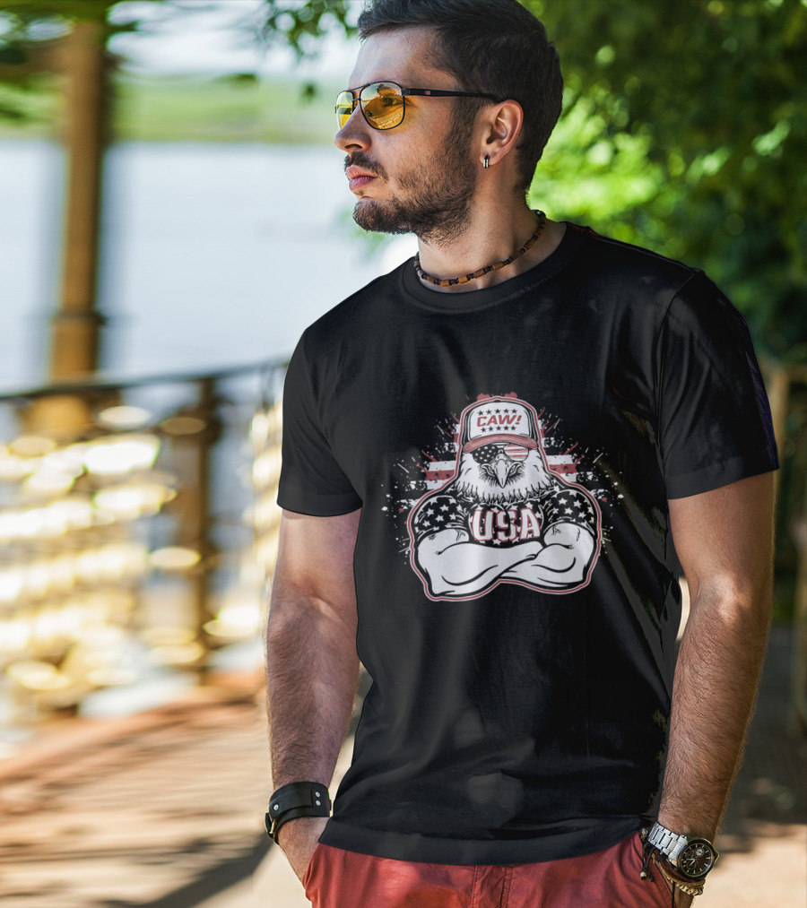 USA Caw Eagle In Patriotic Hat T-Shirt