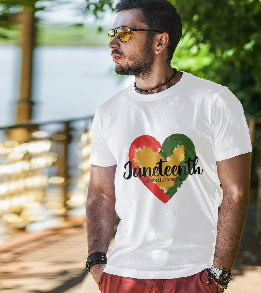 Juneteenth Celebrate Freedom Heart With Red Yellow Green Colors T-Shirt