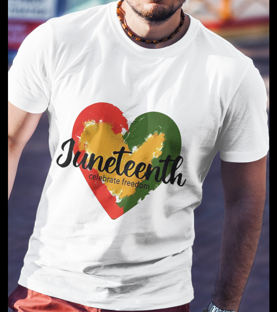 Juneteenth Celebrate Freedom Heart With Red Yellow Green Colors T-Shirt