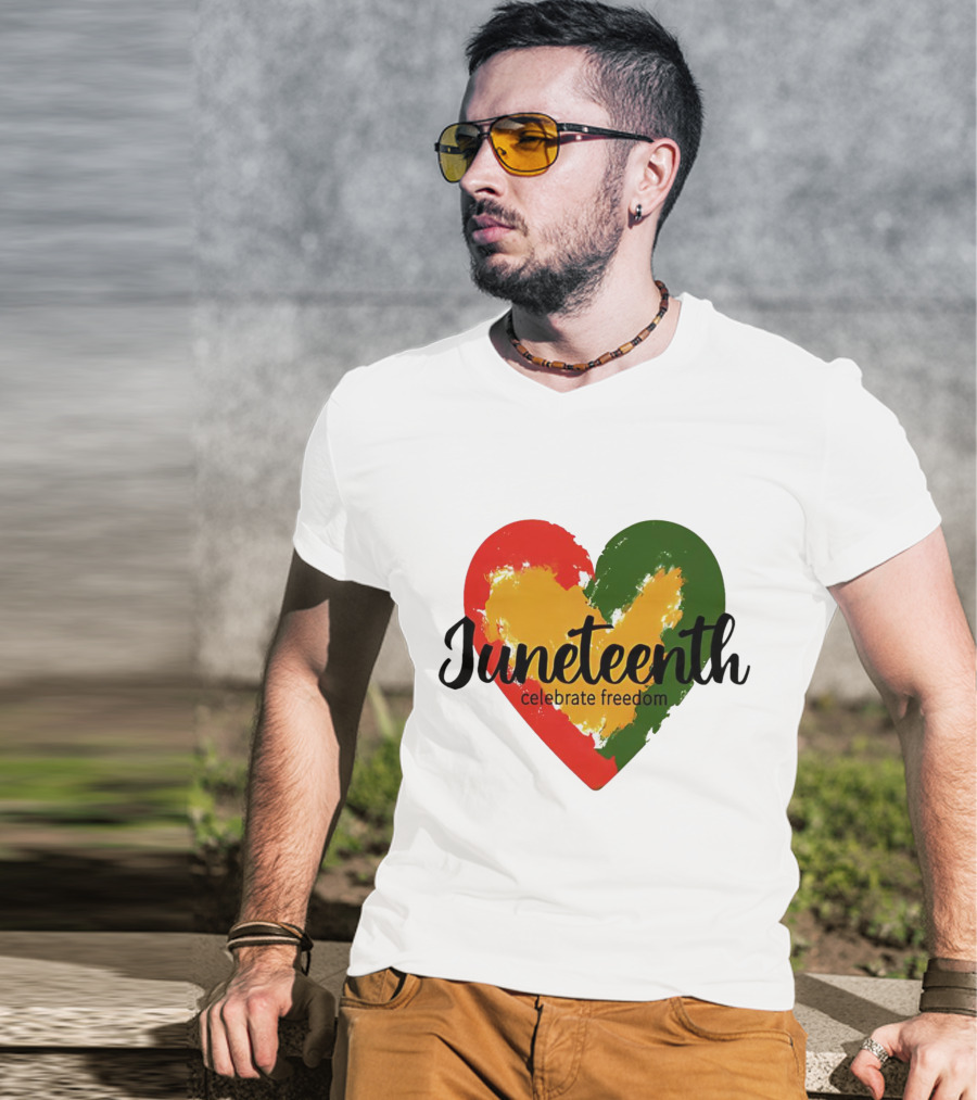 Juneteenth Celebrate Freedom Heart With Red Yellow Green Colors T-Shirt