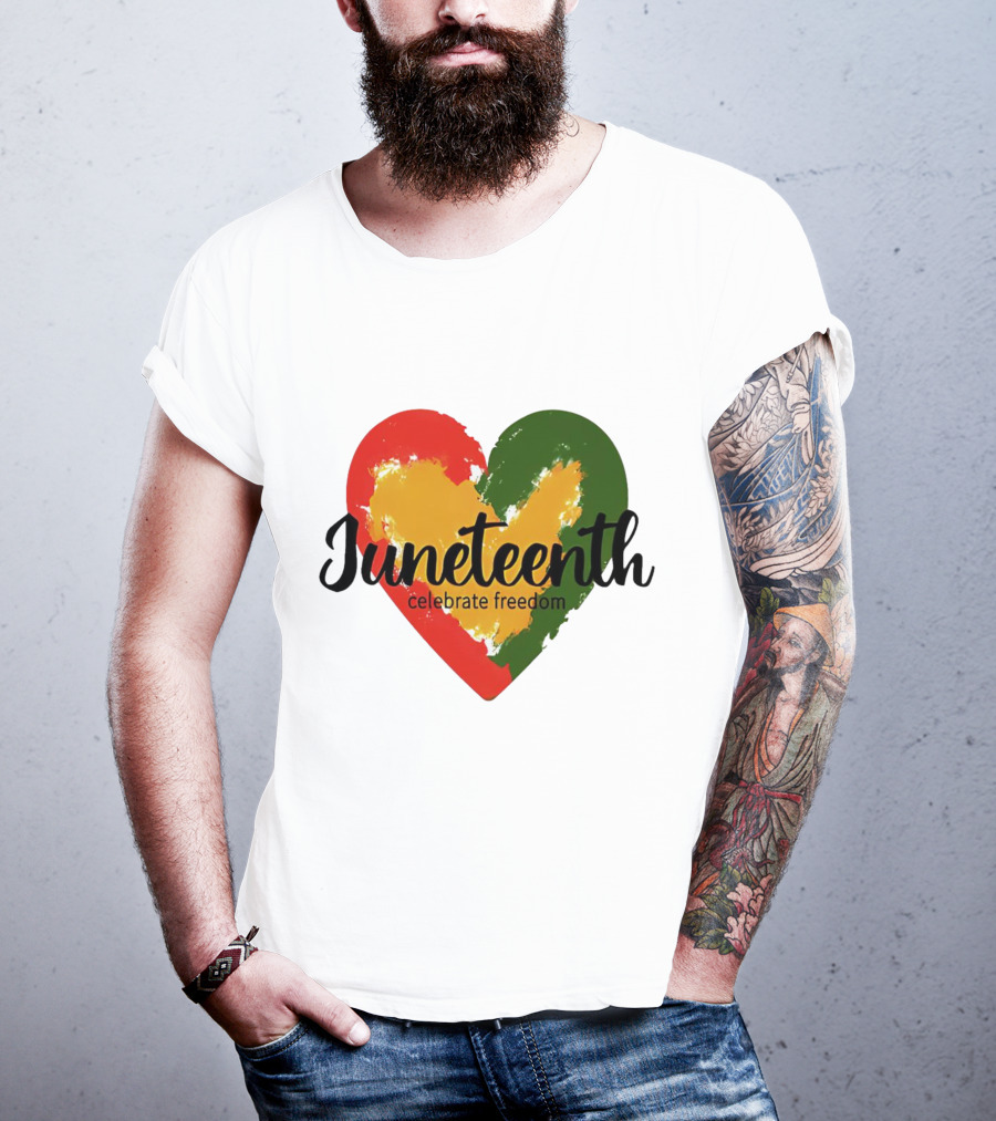 Juneteenth Celebrate Freedom Heart With Red Yellow Green Colors T-Shirt