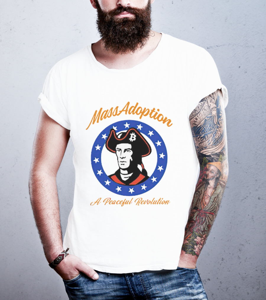 MassAdoption A Peaceful Revolution Bitcoin Colonial Figure In Blue Star Circle T-Shirt