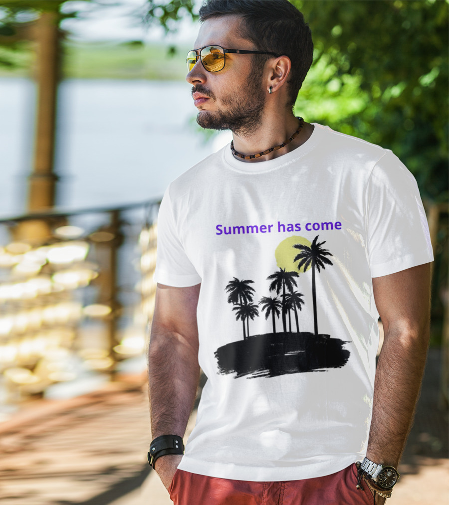 Summer Has Come Tropical Palm Silhouette Moonlit Evening T-Shirt