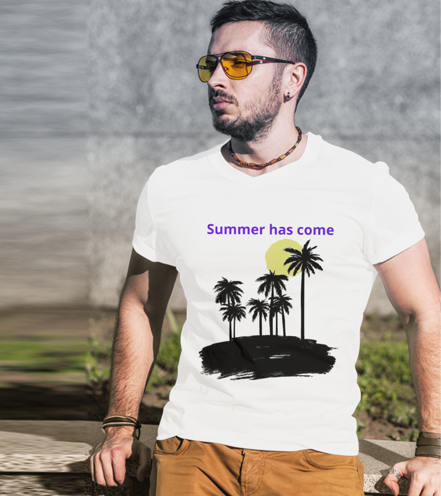 Summer Has Come Tropical Palm Silhouette Moonlit Evening T-Shirt