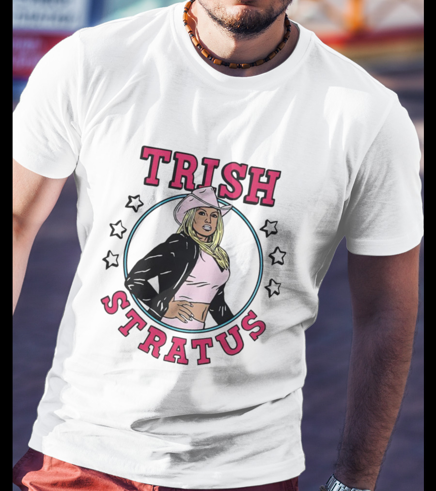 Trish Stratus Pink Cowboy Hat Black Jacket Stars T-Shirt