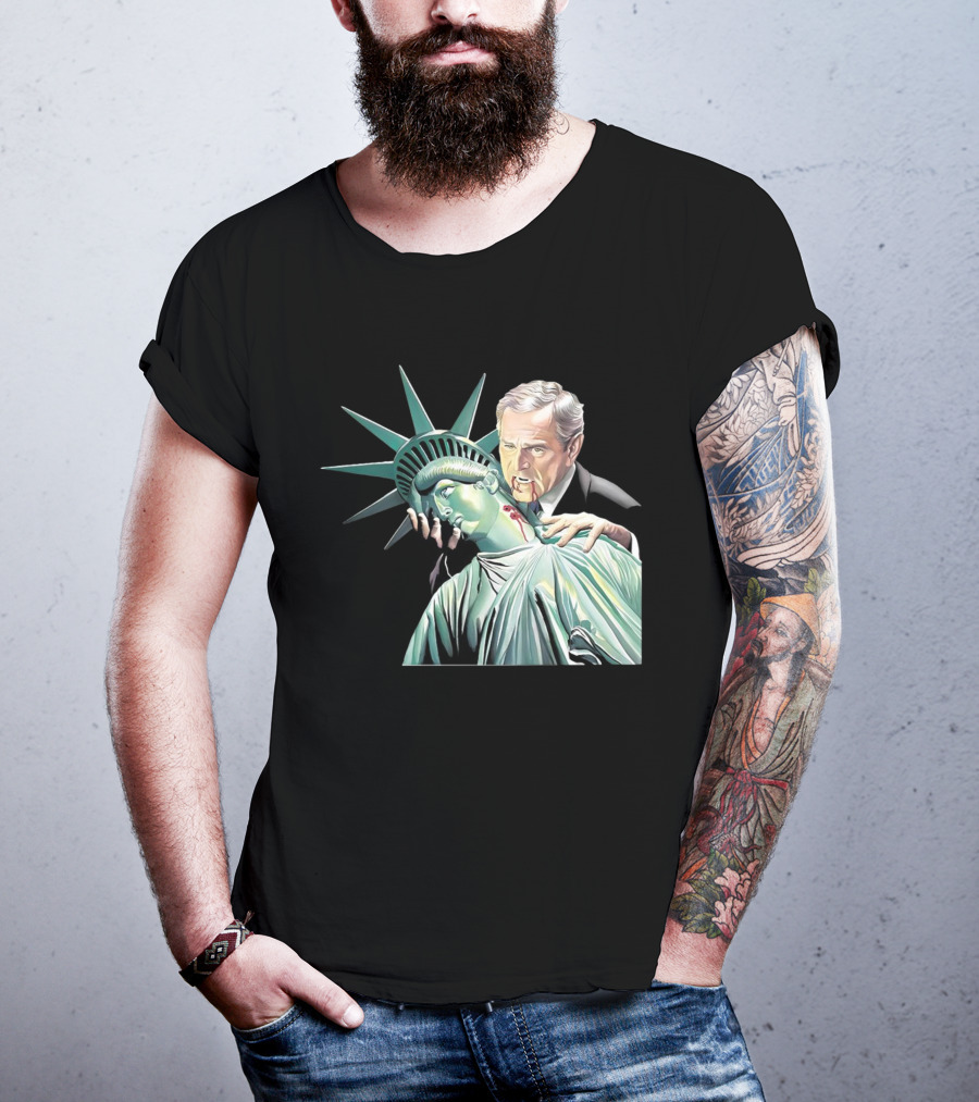 George Bush As Vampire Biting Statue Of Liberty T-Shirt