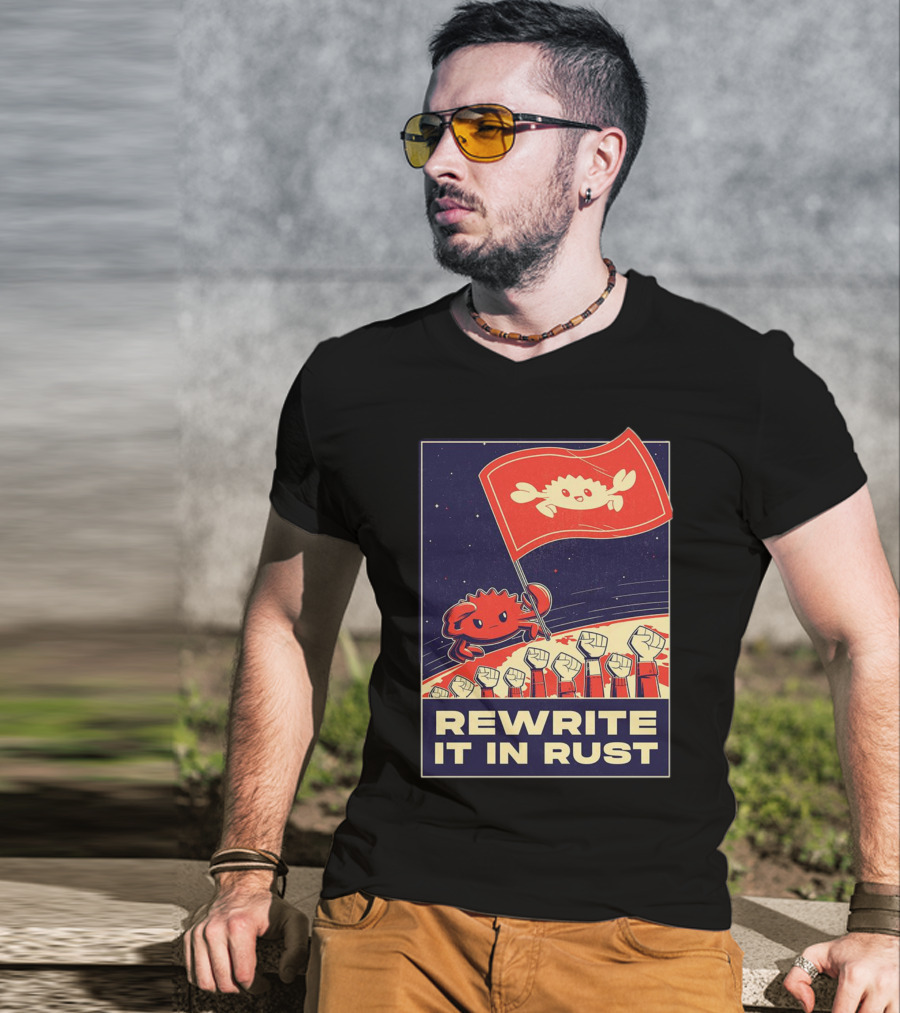 Rewrite It In Rust With Ferris Crab Flag Revolution T-Shirt