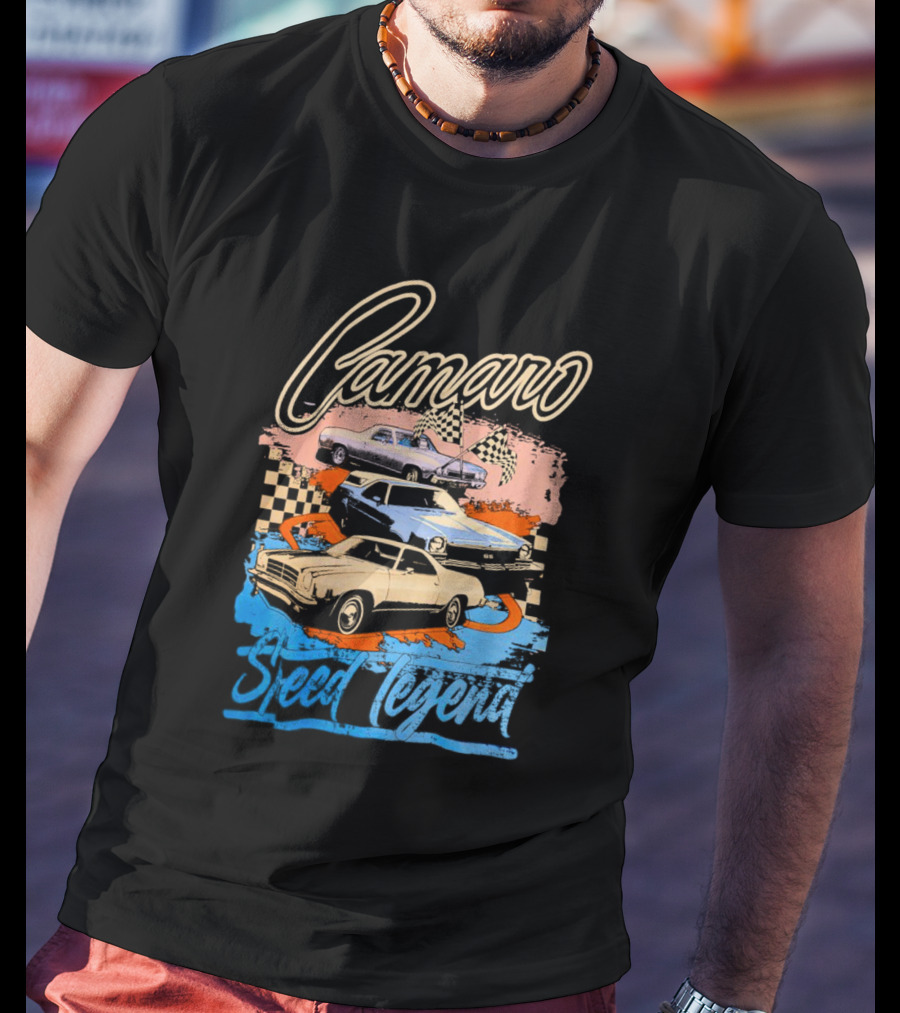 Camaro Speed Legend Vintage Racing Cars Checkered Flags T-Shirt