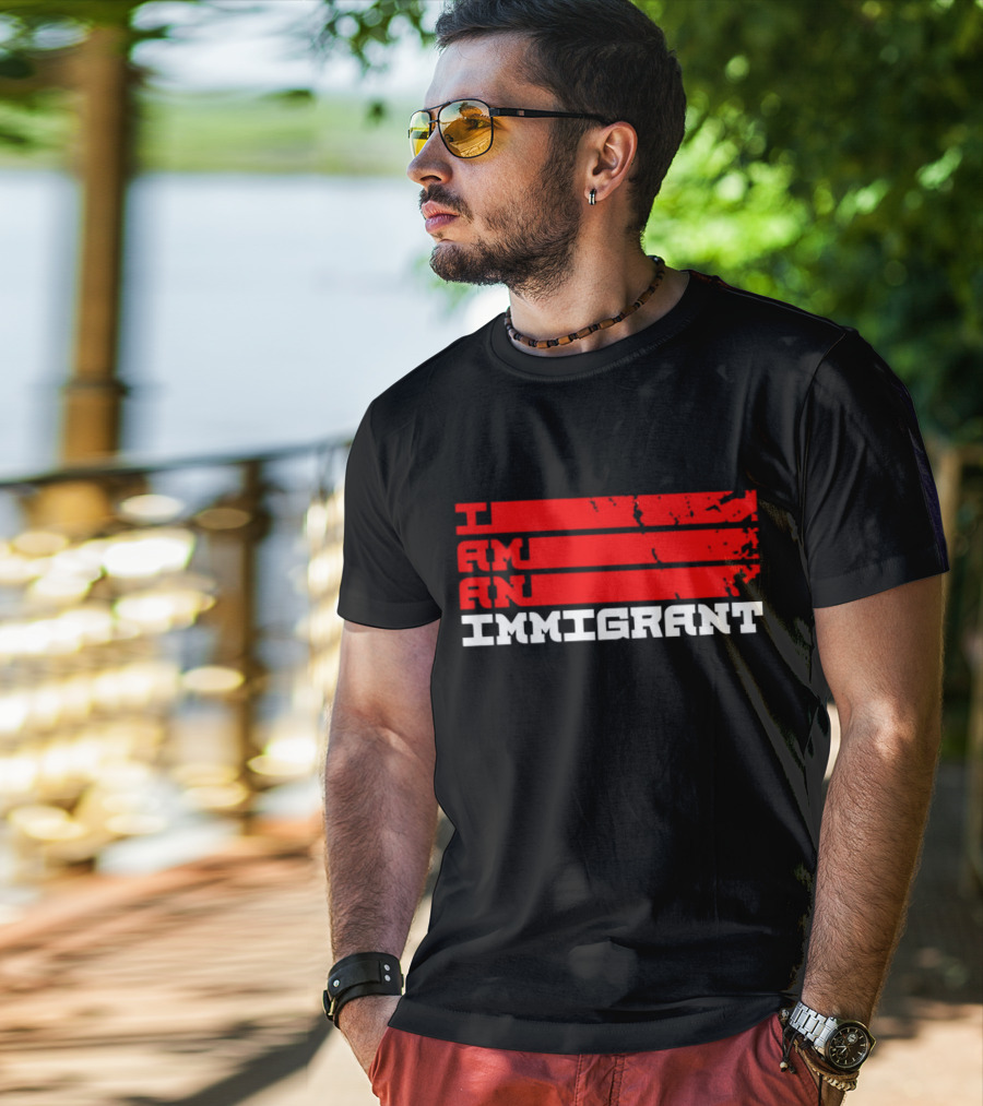 I Am An Immigrant Bold Red Stripes Empowerment T-Shirt