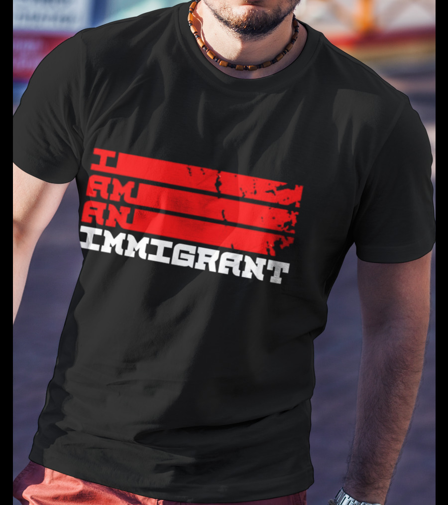 I Am An Immigrant Bold Red Stripes Empowerment T-Shirt