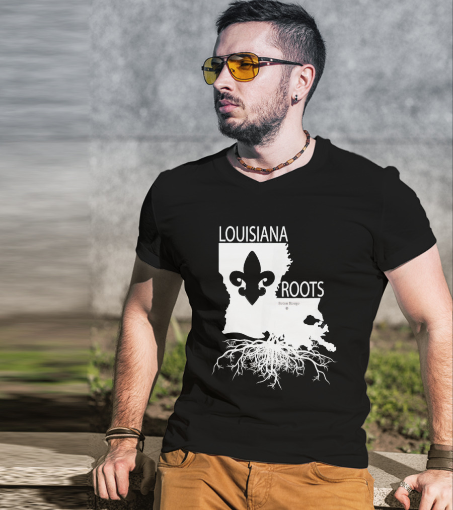 Louisiana Roots Baton Rouge Fleur-de-Lis Map And Roots T-Shirt