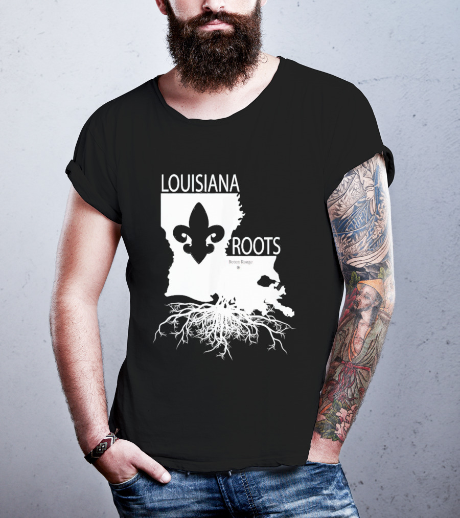 Louisiana Roots Baton Rouge Fleur-de-Lis Map And Roots T-Shirt
