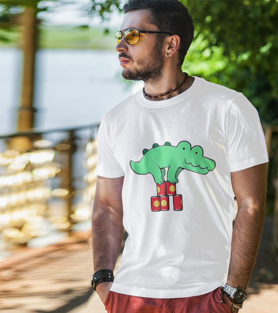 Orlando Funny Cartoon Crocodile Balancing On Red Cans T-Shirt