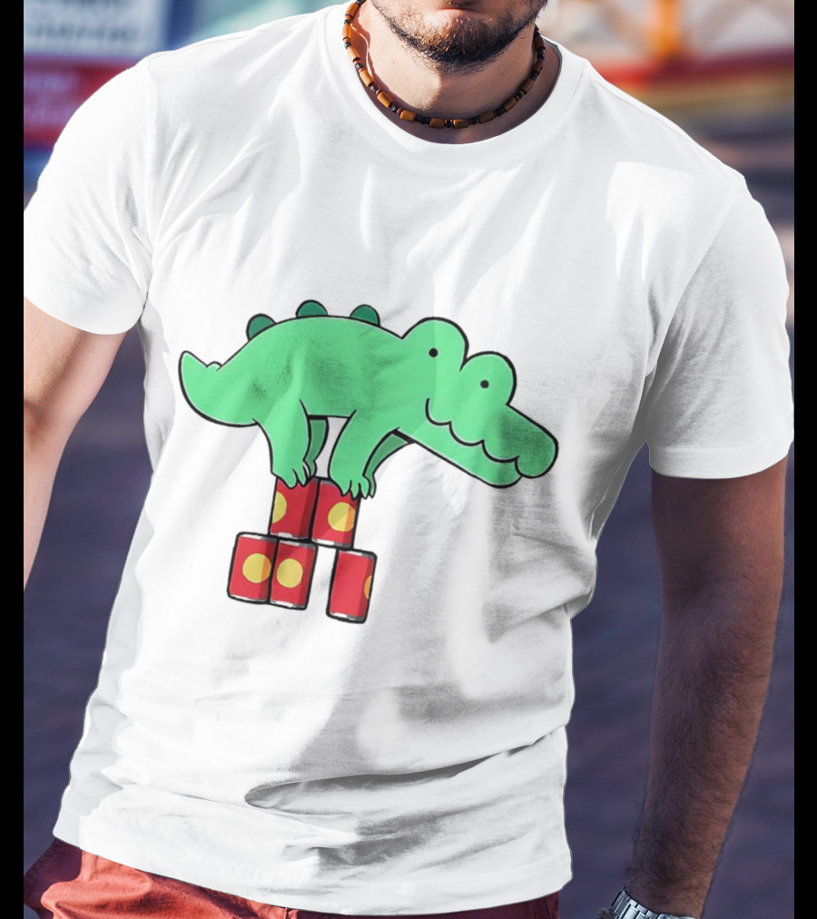 Orlando Funny Cartoon Crocodile Balancing On Red Cans T-Shirt