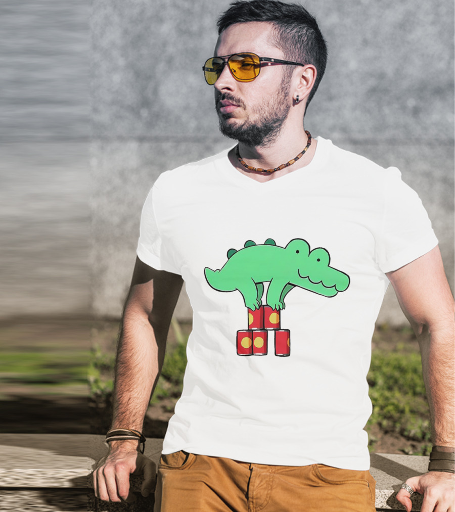 Orlando Funny Cartoon Crocodile Balancing On Red Cans T-Shirt