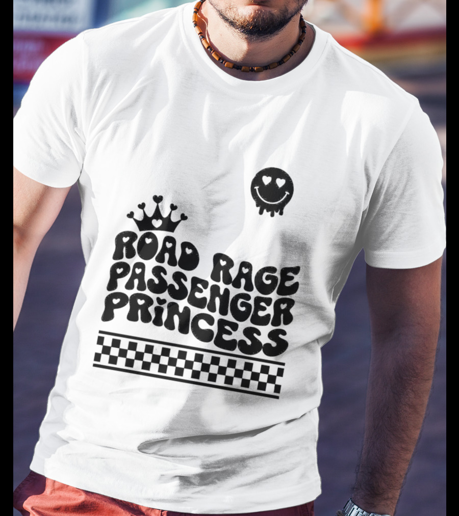 Road Rage Passenger Princess Crown Heart Smile Checkered T-Shirt
