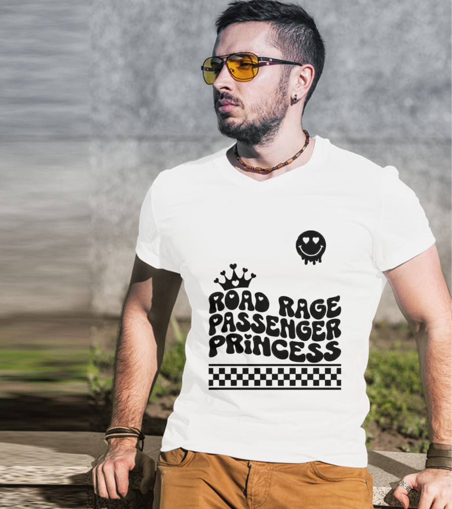 Road Rage Passenger Princess Crown Heart Smile Checkered T-Shirt