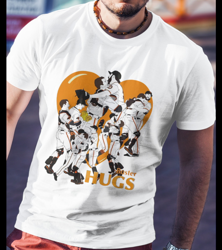 Buster Hugs San Francisco Giants Orange Heart Players Embrace T-Shirt