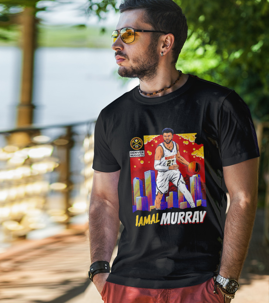Denver Nuggets Jamal Murray Basketball Skyline Comic T-Shirt