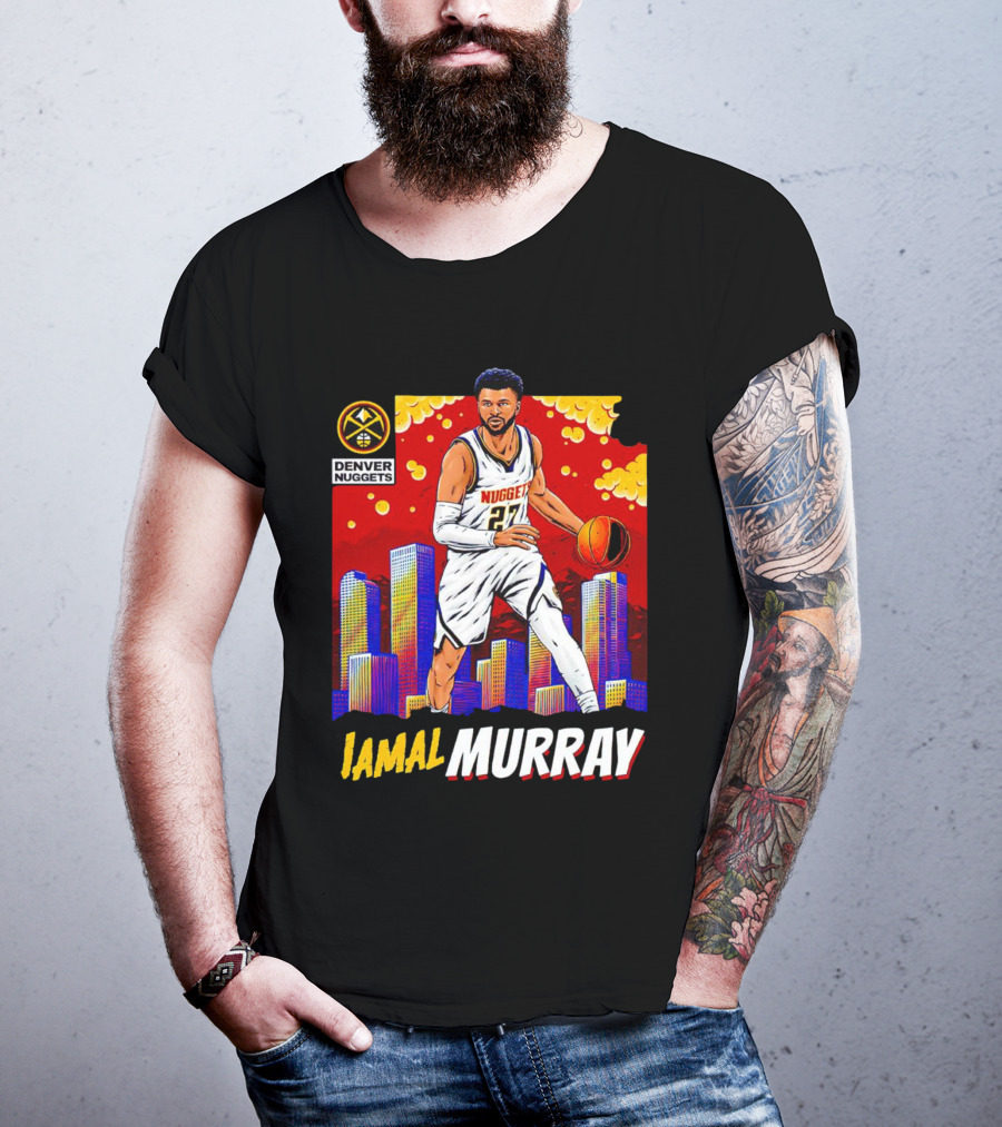 Denver Nuggets Jamal Murray Basketball Skyline Comic T-Shirt