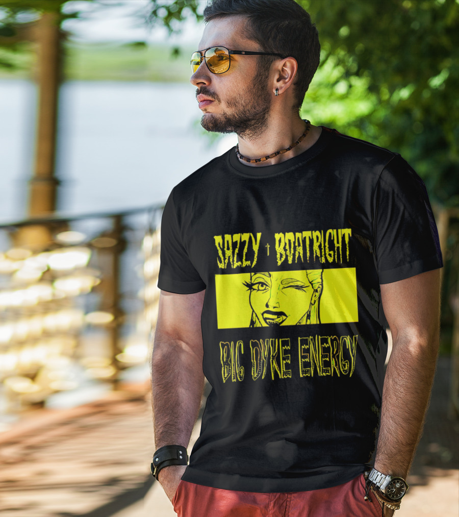 Sazzy Boatright Big Dyke Energy Winking Yellow Comic T-Shirt