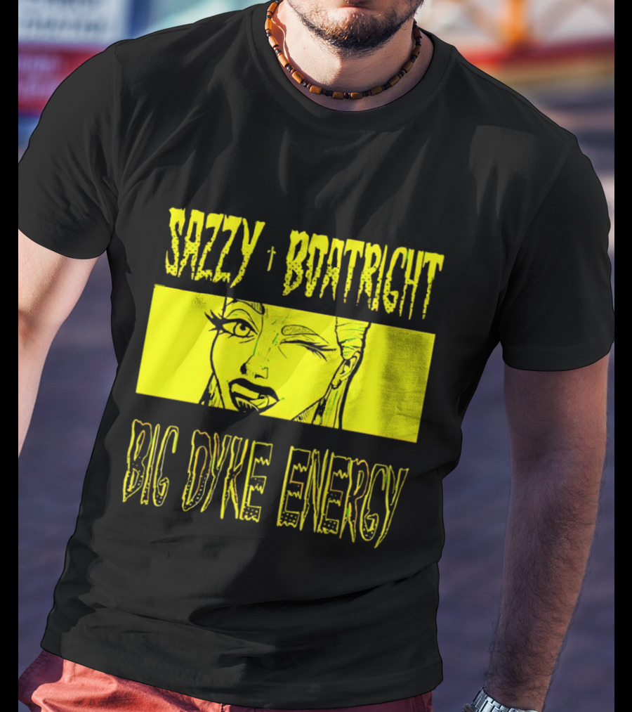 Sazzy Boatright Big Dyke Energy Winking Yellow Comic T-Shirt